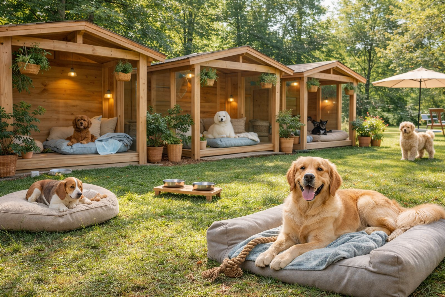 Perro descansando en un espacio cómodo tipo hotel